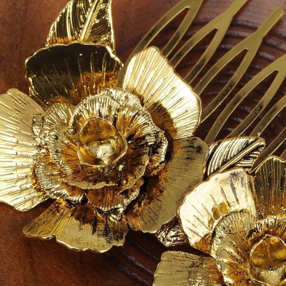 Vintage Floral Rose Leaf Hair Pin Clip Comb Gold Silver Alloy Women - Picture 4 of 5